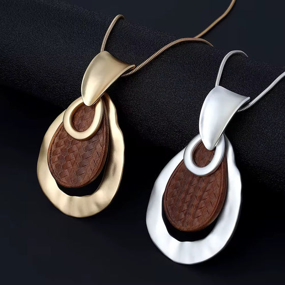 Geometry Round Wood Pendant Necklace