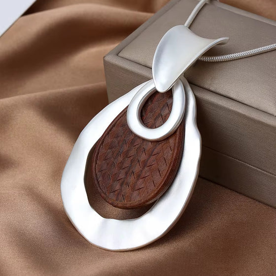 Geometry Round Wood Pendant Necklace