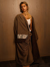 Paisley brown - reversible bisht , elevated with a soft, sculpted textur